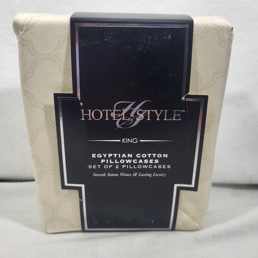 600 Thread Count Hotel Style King Sz Pillowcases Cream Ogee Print, 100% Cotton
